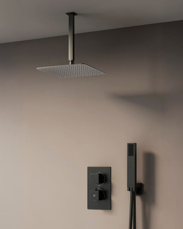 CONJ. EMPOTR. TERMOSTÁTICO ORION TITANIO + ROCIADOR TECHO